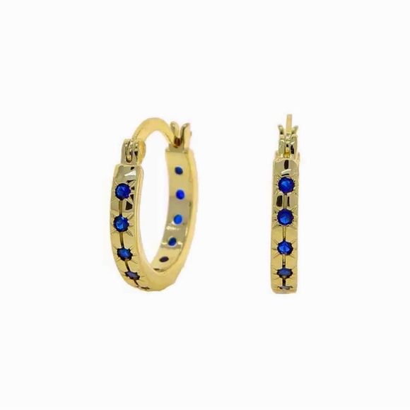 FIVE AND TWO 18K GOLD HOOPS DIAMOND CUT SAPPHIRE CRYSTALS STARBURST HOOPS LOOPS - Picture 2 of 15